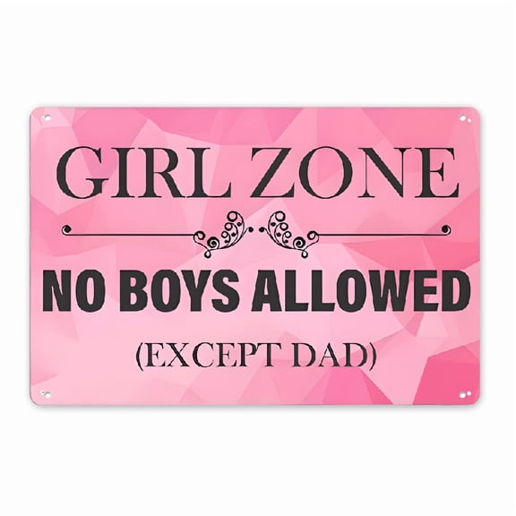 [Vintage Girl Zone] Retro Pink Metal Sign _Girl Zone_ - No Boys Allowed (Except Dad) _ 12x8 Inches, Durable Tinplate, Ideal for Home, Office, or Dorm Decor, Girls' Room Decor, Vintage Metal Sign, Bol