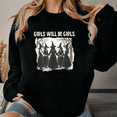 thumbnail image 1 of Vintage Girls Will Be Girls Witch Print Long Sleeve Tops Funny Witchy Feminist Sweatshirts Casual Pullover Halloween Graphic Tees Cotton Shirts Black,S, 1 of 6