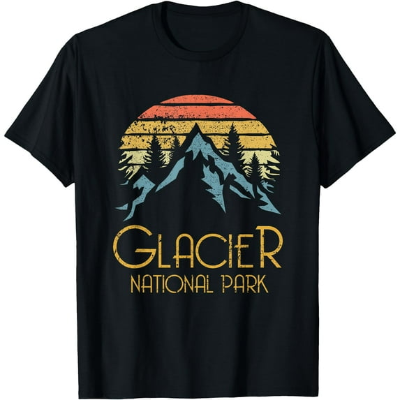 Vintage Glacier National Park Montana Retro Unisex T-Shirt for Men Women Kids Toddler,Black Color,Size 2XL