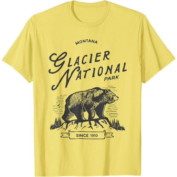 Vintage Glacier National Park Retro Bear Montana Unisex T-Shirt for Men Women Kids Toddler,Cornsilk Color,Size YS