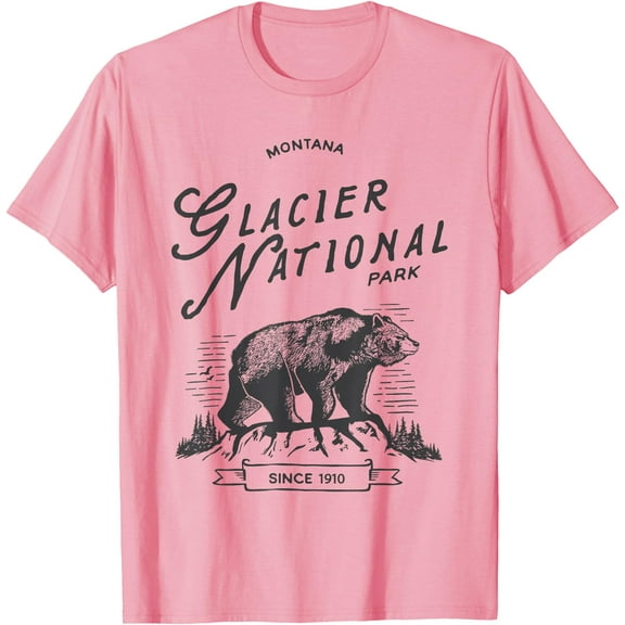 Vintage Glacier National Park Retro Bear Montana Unisex T-Shirt for Men Women Kids Toddler,Light Pink Color,Size 2XL
