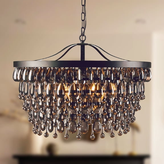 Round Black Crystal Chandelier 28 Inch, Luxury Ceiling Lamp, Unique Elegant Ceiling Light, Ceiling Mounted Light for Living Room, Dining Room