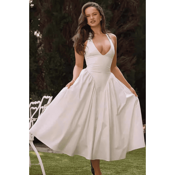 Vintage Glamour Halter Dress (S, White)