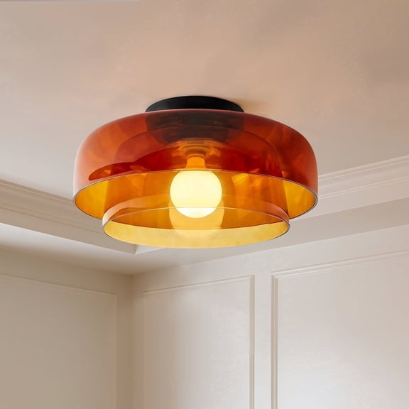 Vintage Glass 2-Layer Ceiling Light, Mid-Century Modern Flush Mount Ceiling Light for Bedroom Living Room Kitchen Island