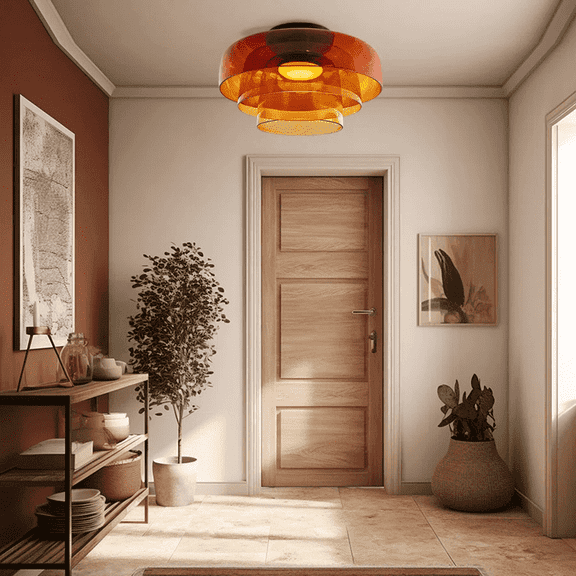 Vintage Glass 3-Layer Ceiling Light, Mid-Century Modern Flush Mount Ceiling Light for Bedroom Living Room Kitchen Island