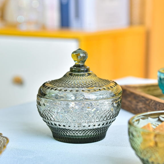 Vintage Glass Candy Storage Jars w/Lid, #C