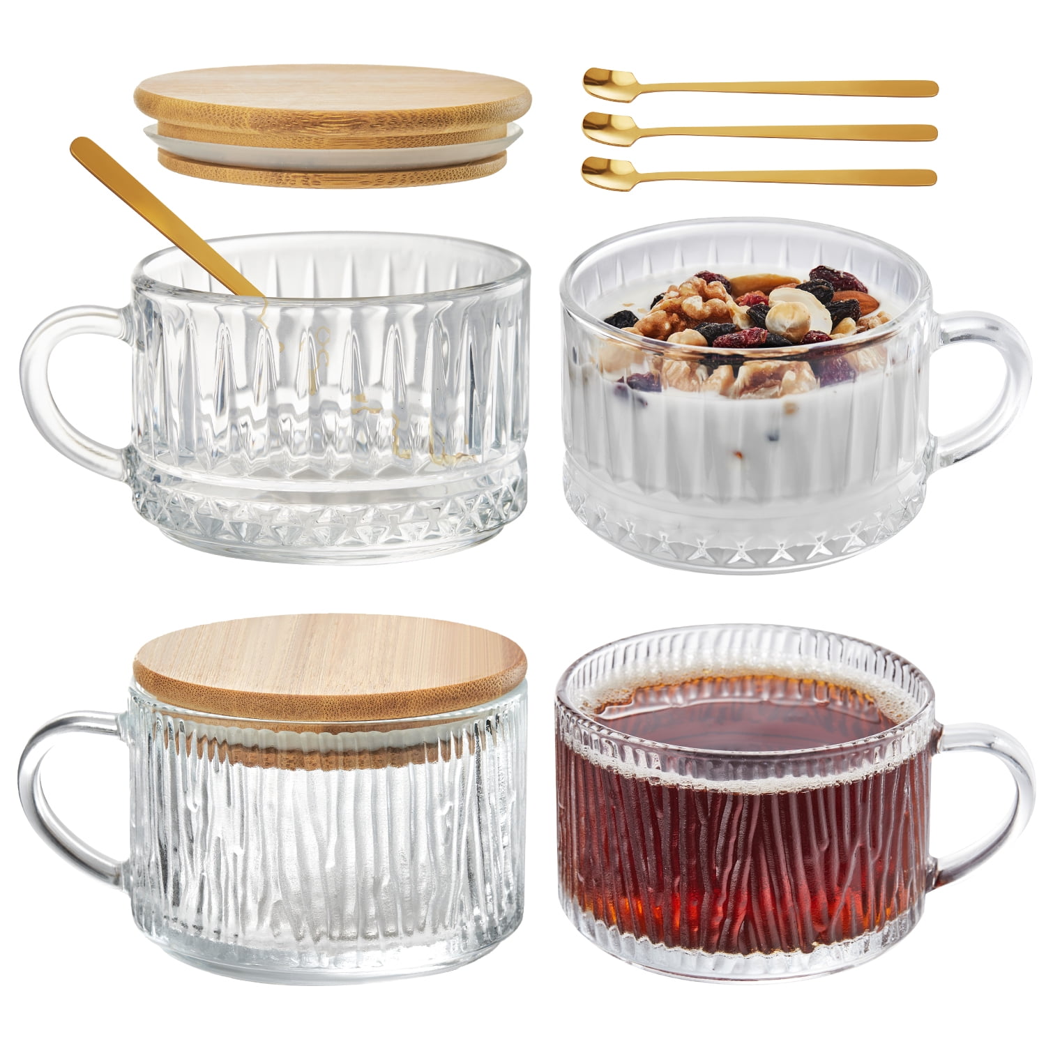 Latte Glasses 240ml Tea Coffee Cappuccino Hot Chocolate Glass Cups Mugs  spoons