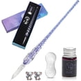thumbnail image 1 of Vintage Glass Crystal Dip Pen And Ink Bottle Nip Holder Rest Set Handmade Star Calligraphy Fountain Beginner Pencil Gift Kit Caligrapher Artist Tip Write Draw Signature Stained Rainbow Art Color Blue, 1 of 7