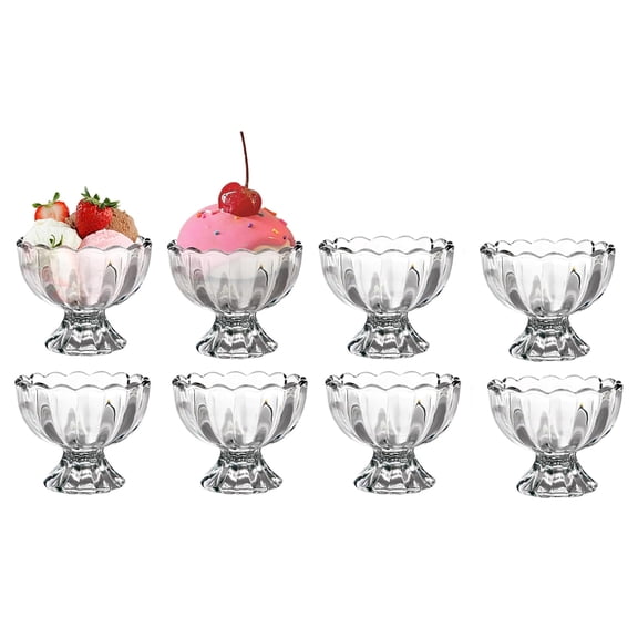 Vintage Glass Dessert Bowls, Ice Cream cups, 5oz Dessert cups, for Sundae, Fruit, Ice Cream, Pudding, small snacks,Condiment (8)