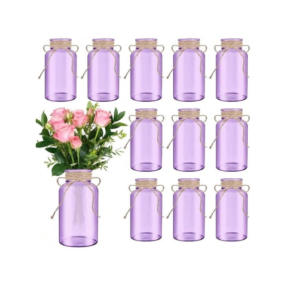 Vintage Glass Flower Vase12 Pack Farmhouse Purple Glass Centerpiece Vases Mason Jars For Weddings Parties Home Decor Bulk 12 Purple