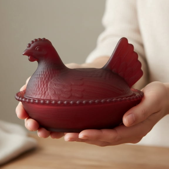 Vintage Glass Hen on Nest, Chicken Cookie Jar, Hen on Nest Glass Dish, Candy Dish with Lid Rooster Decor, Colorful Crystal Rooster Candy Jar Bowl for Snacks, Dessert, Home Kitchen Decor