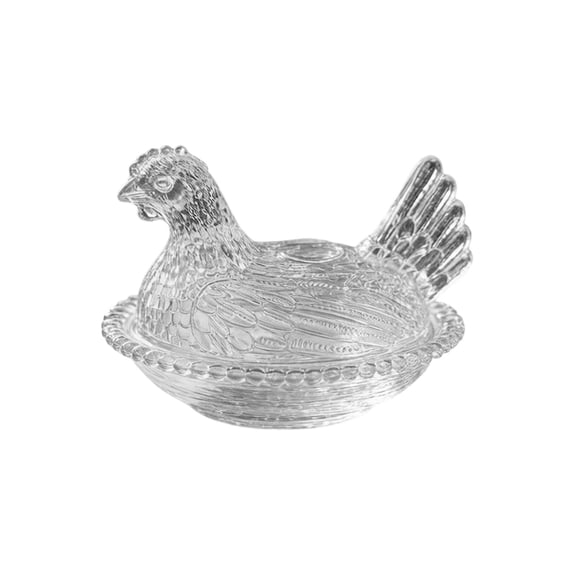 Vintage Glass Hen on Nest Dish with Lid - Large Pedestal Rooster Glass Candy Bowl, Colorful Crystal Candy Jar for Snacks, Dessert, Cookies | Home Kitchen Office Tabletop Decor