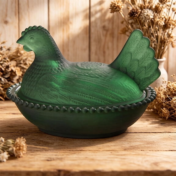 Vintage Glass Hen on Nest Dish with Lid- Large Pedestal Rooster Glass Candy Bowl, Colorful Crystal Candy Jar for Snacks, Dessert, Cookies, Home Kitchen Office Tabletop Decor,Hen on Nest Glass 5.9''