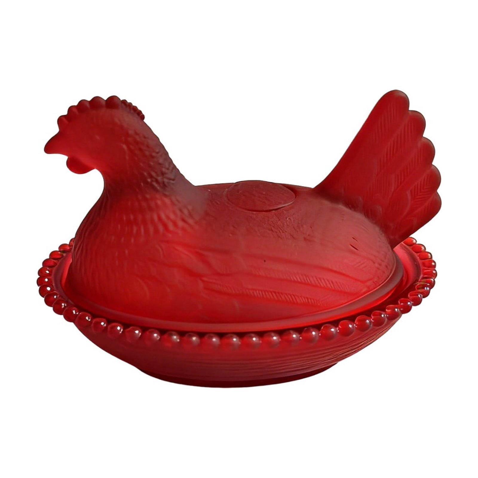 Vintage Glass Hen on Nest Dish with Lid, Large Pedestal Rooster Glass Candy Bowl, Colorful Crystal Candy Jar for Snacks, Dessert, Cookies, Home Kitchen Office Tabletop Decor, Hen on Nest Glass Dish D
