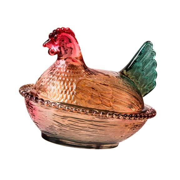 Vintage Glass Hen on Nest Dish with Lid - Large Pedestal Rooster Glass Candys Bowl, Colorful Crystal Candys Jar for Snacks, Dessert | Home Kitchen Office Tabletop Decor