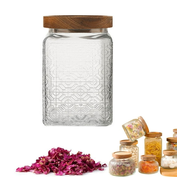 Vintage Glass Jars With Lids, Airtight Food Storage Containers, Kitchen Canisters For Sugar, Coffee, Tea, Spice, Flour, Candy Cookie, Pasta, Cereal, Cute Decorative Jars
