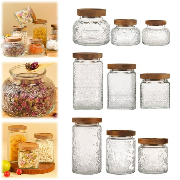 Vintage Glass Jars With Lids, Airtight Food Storage Containers, Kitchen Canisters For Sugar, Coffee, Tea, Spice, Flour, Candy Cookie, Pasta, Cereal, Cute Decorative Jars