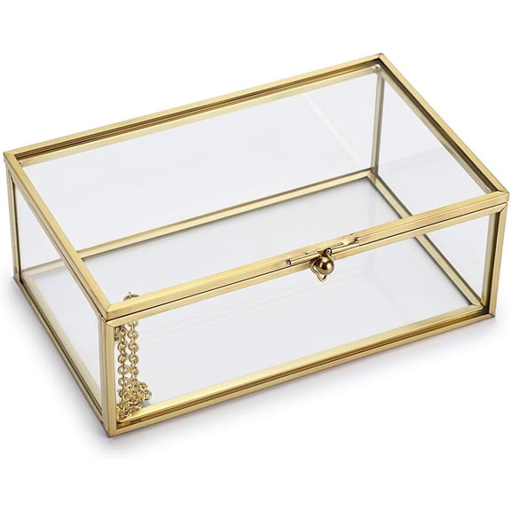 Vintage Glass Keepsake Box, Rectangle Jewelry Display Organize Vanity Lidded Box Home Decor Accent Decorative Box for Storage Trinket Rings Bracelet