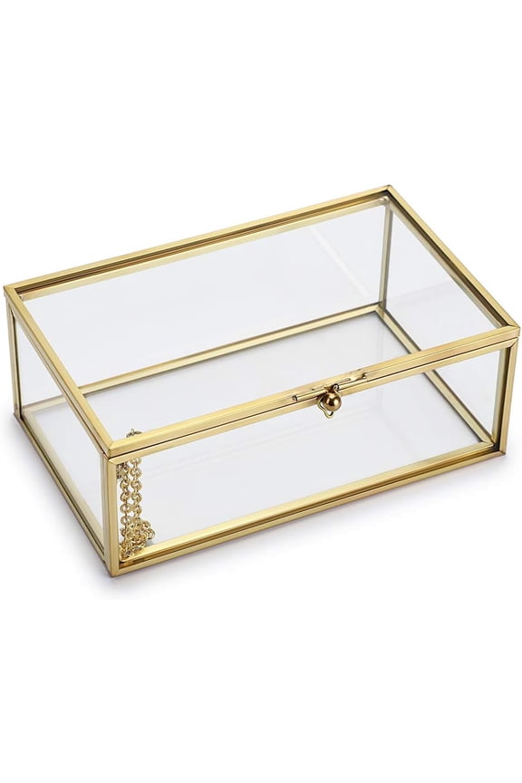Vintage Glass Keepsake Box, Rectangle Jewelry Display Organize Vanity Lidded Box Home Decor Accent Decorative Box for Storage Trinket Rings Bracelet