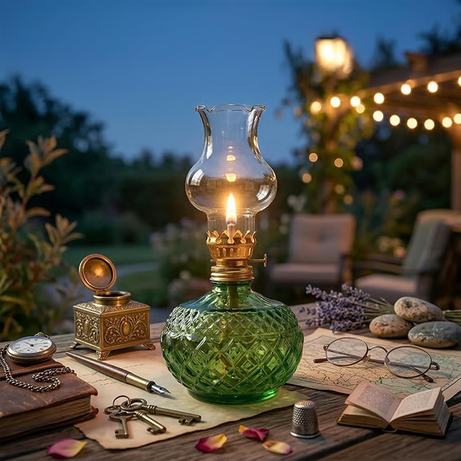 Vintage Glass Oil Lamp – Crystal Pineapple Hurricane Lamp, 7.6 Inch Adjustable Wick Oil Lamp with Metal Burner for Emergency Lighting and Home Decor