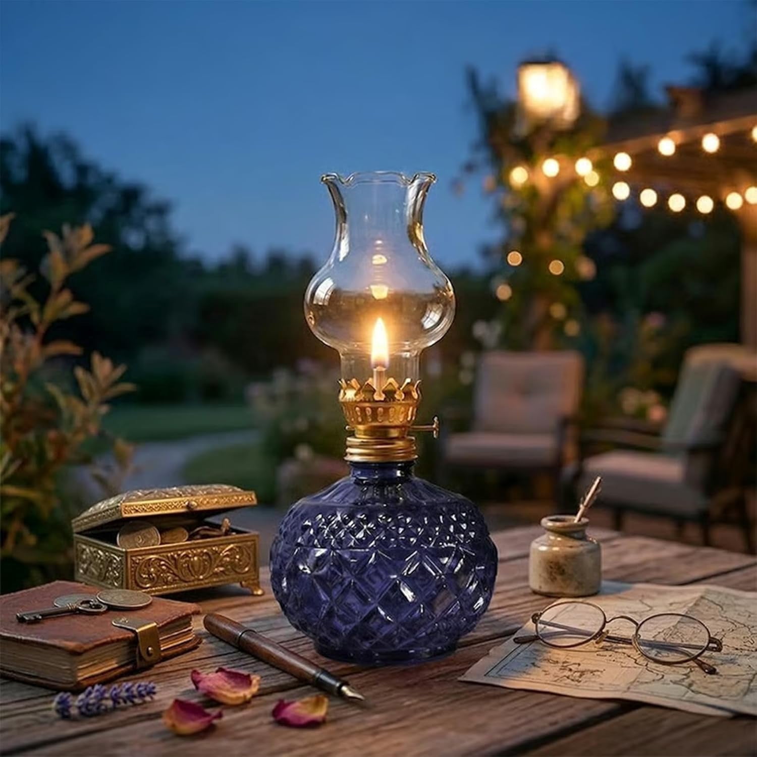 Vintage Glass Oil Lamp – Crystal Pineapple Hurricane Lamp, 7.6 Inch Adjustable Wick Oil Lamp with Metal Burner for Emergency Lighting and Home Decor