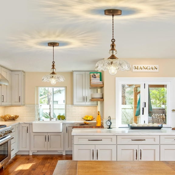 Vintage Glass Pendant Light Fixture Brass Modern Adjustable Chandelier Farmhouse Hanging Light for Hallway Porch Kitchen Bedroom Coffee Shop Dining Room Island