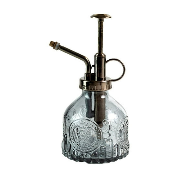 Vintage Glass Mister Spray Bottle, 6.3 Inch Succulent Watering Can with Bronze Pump, Indoor Spritzer for Home Decor, Gardening, and Small Care