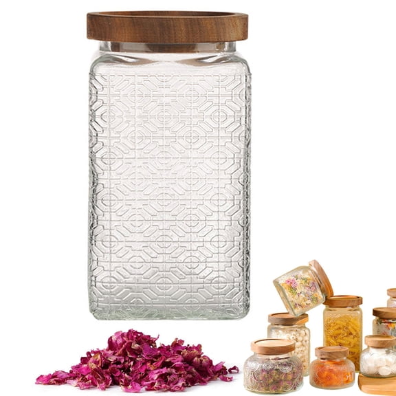 Vintage Glass Storage Jar with Wooden Lid - 23.7oz Airtight Food Canister for Coffee, Sugar & Spices | Decorative Kitchen Countertop Container with Silicone Seal Clearance