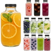 Vintage Glass Water Bottles with Lids, 8oz 12 Pack Reusable Portable Drink Containers for Juice, Milk, Oil, Kombucha, Smoothies & Homemade Sauce16oz