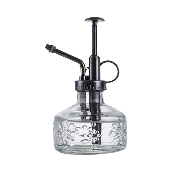 Vintage Glass Watering Can with Electroplated Bronze Nozzle 6oz/180ml Push Type Spray Bottle Decorative Glass Mister for Indoor Succulents Cleaning Gifting