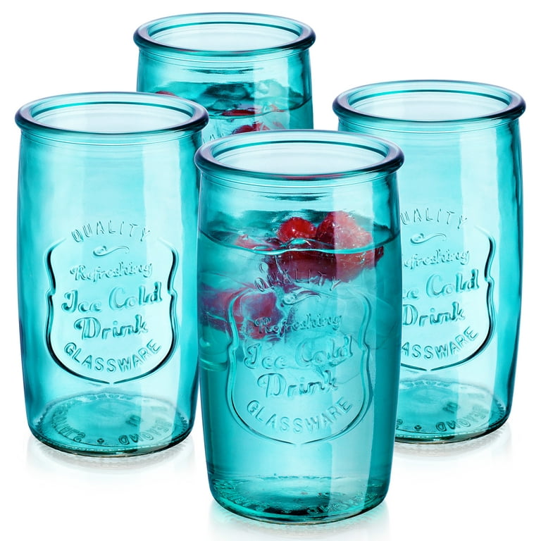 Vintage Glassware with Embossed Logo - Vintage Drinking Glasses for Water,  Juice, Cocktails, and Beverages Glaver's Highball Glasses Set of 4 - 20 oz