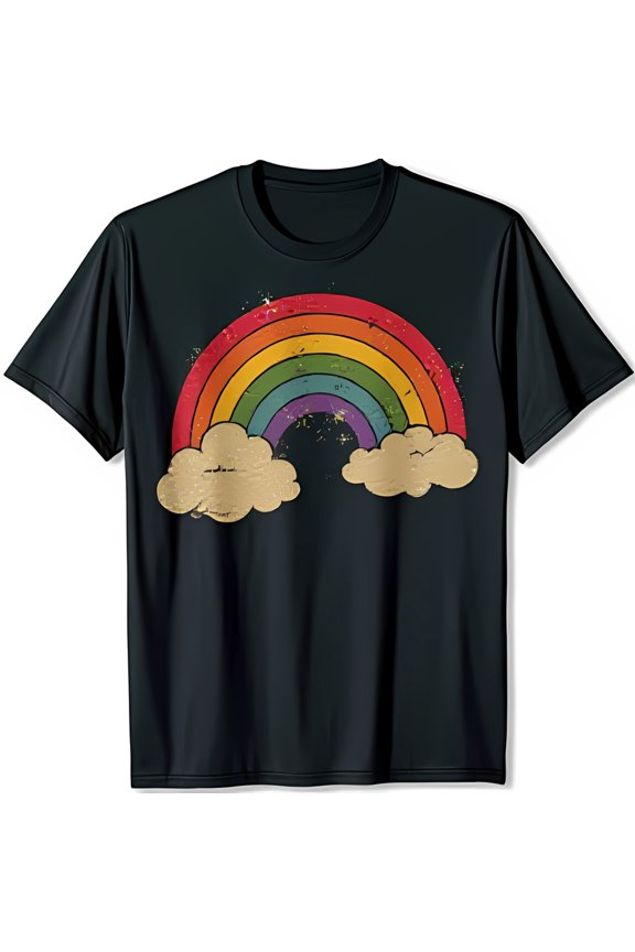 Vintage Glitter Graphic Black T-Shirt with Cloud Design for All