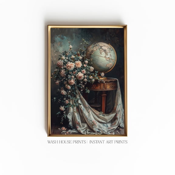 Vintage Globe Wall Art Cottagecore Travel Wall Art Dark Academia Wall Art Dark Cottagecore Wall Art For Travel Theme Bedroom Wall Art Travel, 16x24 UNFRAMED