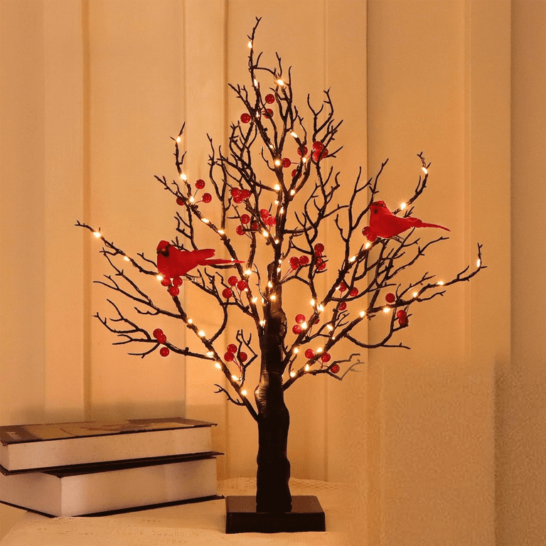 Vintage Glowing Tree with Cardinals, 21 in Little Red Bird Tree