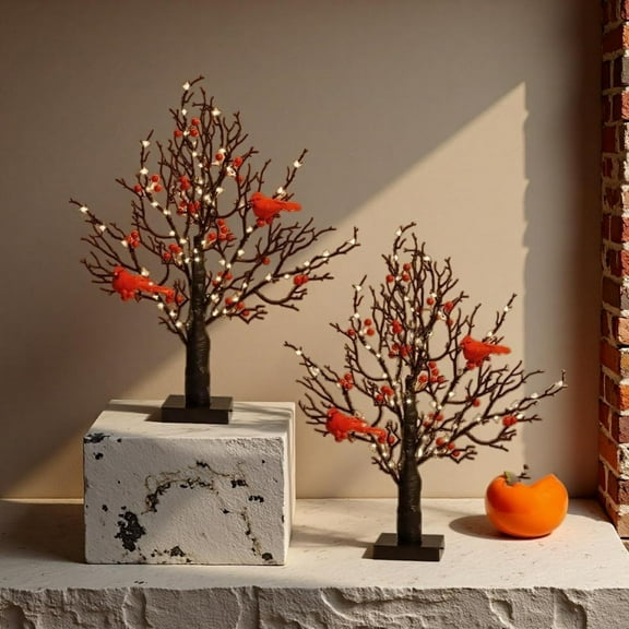 Vintage Glowing Tree with Cardinals(21 in), Ansurely Cardinal Tree, Led Vintage Glowing Tree, 2025 New Led Glowing Tree with Cardinals, Suitable for Christmas, Halloween Decorations (2)