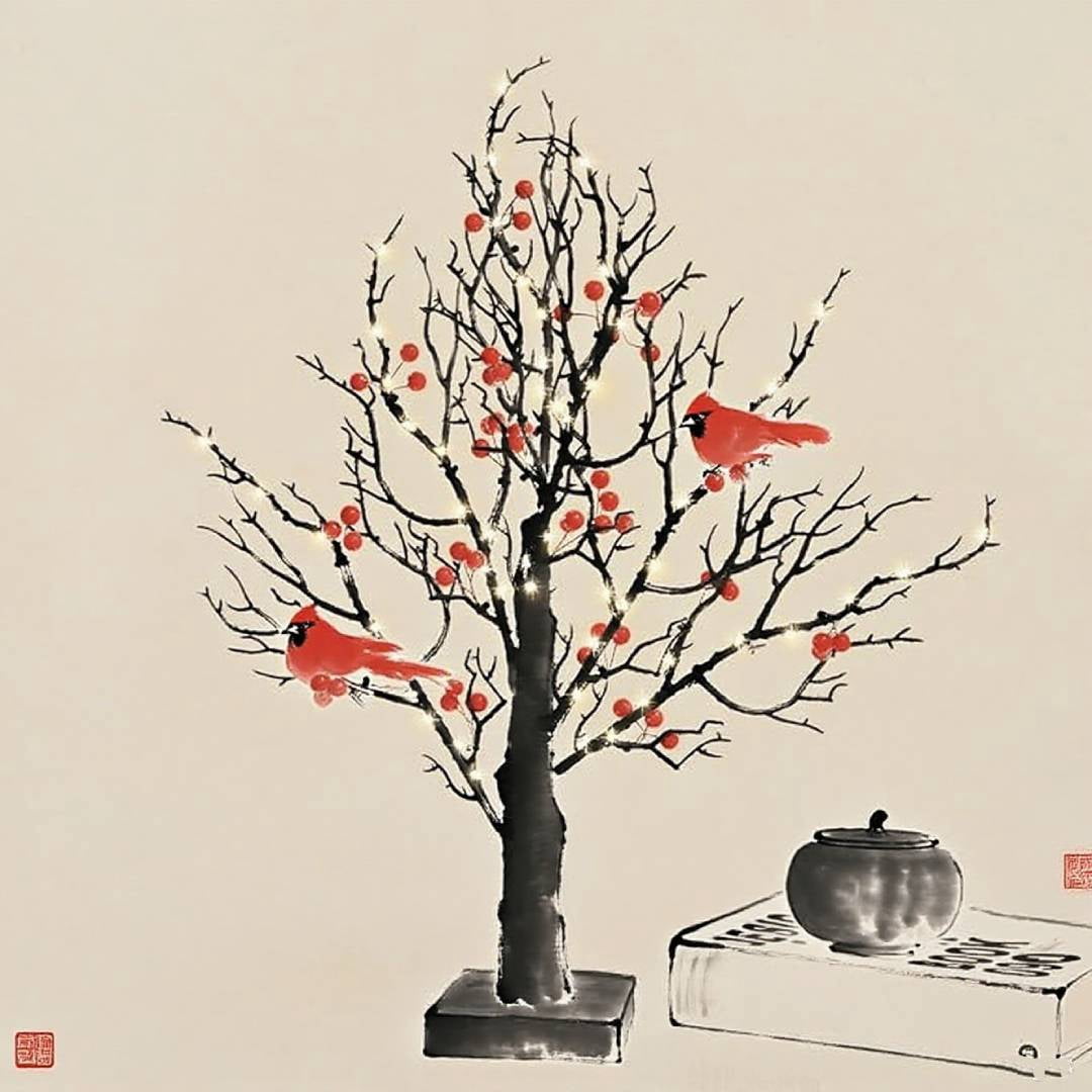 Vintage Glowing Tree with Cardinals and Berries, Aparntetit LED Vintage ...