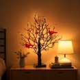thumbnail image 1 of Vintage Glowing Tree with Cardinals, Chinese Lunar New Year Lighted Mini Birch Tree LED Cardinal Little Red Bird Table Decoration for Indoor Home Party Decor(USB version, Included Battery), 1 of 5