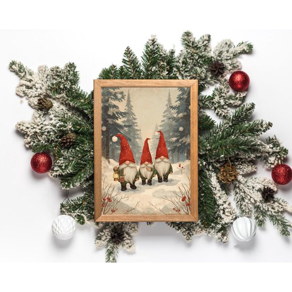 Vintage Gnome Poster: Nordic Winterdecor, Unframed Poster Size 16x24