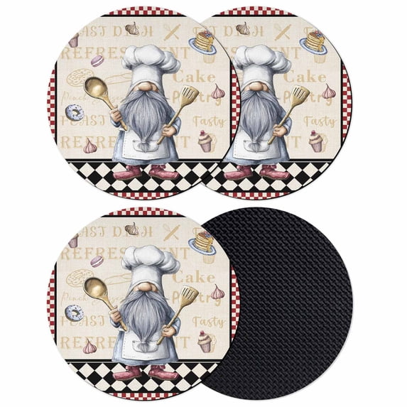 Vintage Gnomes Coasters Set of 4, Absorbent Coasters for Drinks, Black Red Checkered Retro Art Coaster for Desk Coffee Table Protection, Home Decor House Warming Gifts 4"