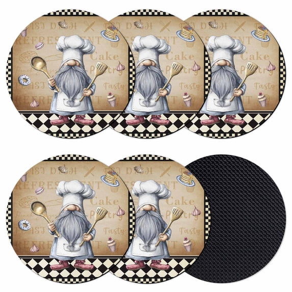 Vintage Gnomes Coasters Set of 6, Absorbent Coasters for Drinks, Black White Checkered Retro Art Coaster for Desk Coffee Table Protection, Home Decor House Warming Gifts 4"