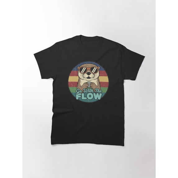 Vintage Go With The Flow Otter Shirt, Cute Sea Animals Graphic Tee, Ocean Animal Shirt, Marine Life Nature Lover Gift, Coastal Aesthetic Tee T-Shirt Sizes S-5Xl