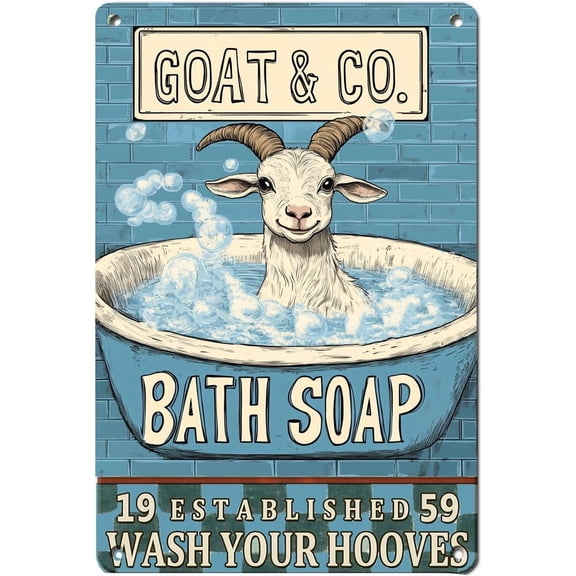 Vintage Goat Bath Soap Metal Tin Sign Wash Your Hooves Farmhouse Decor Aluminum Wall Art for Home Bar Bathroom Office Cafe 8x12 Inch Rustic Funny Animal Signage Retro Advertising Plaque