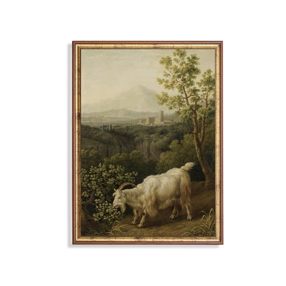 Vintage Goat Landscape Poster Moody Farmhouse Animal Art Unframed Paper Print