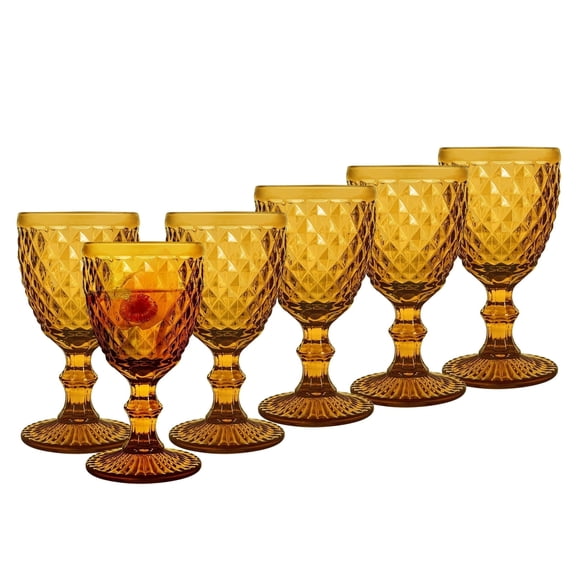 THDFTDT Vintage Goblet Glasses 6-Pack 8 oz Amber Wine Glasses, Lead-Free Glass for Wine Beer Cocktail Whiskey Juice, Bar Tumbler Glassware Set