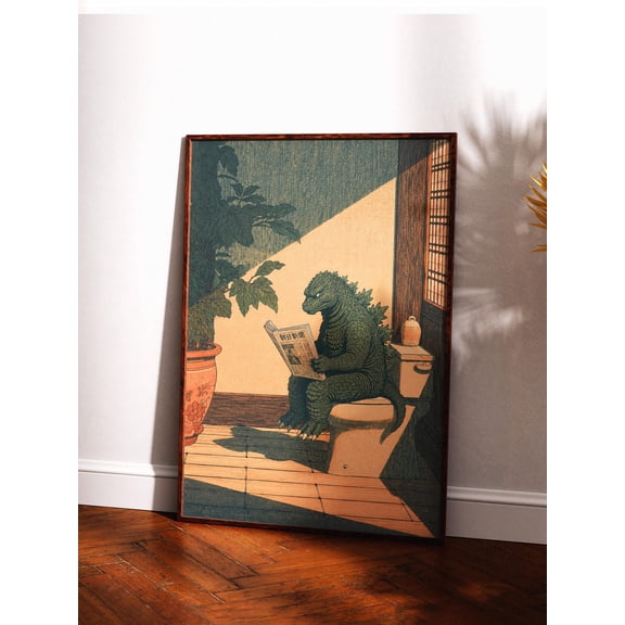 Vintage Godzilla Bathroom Poster, Japanese Kaiju Wall Art - MULTIPLE SIZE, UNFRAMED