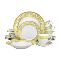 Vintage Gold 60 piece Dinnerware Dish Serving Set 'Greek Key Gold' - Hq Fine China Tableware Service for 12