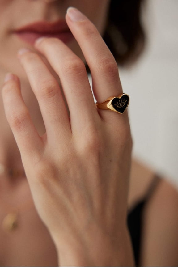 Vintage Gold Adjustable Evil Eye Ring in 925 Silver with Enamel Detail