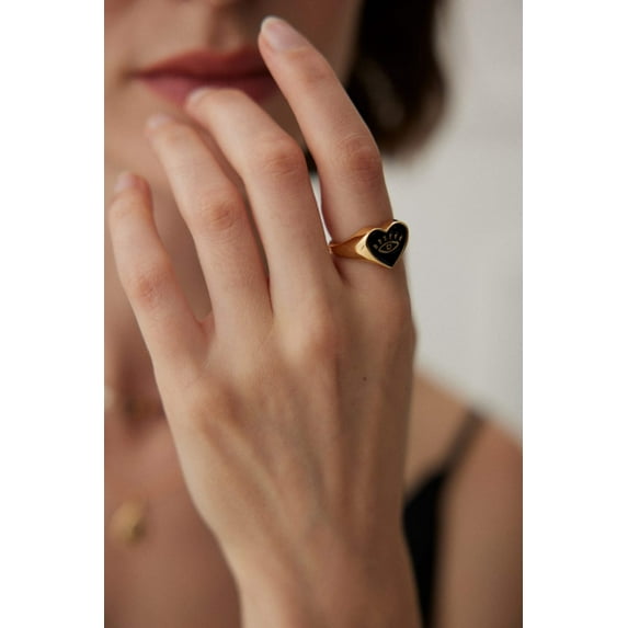 Vintage Gold Adjustable Evil Eye Ring in 925 Silver with Enamel Detail