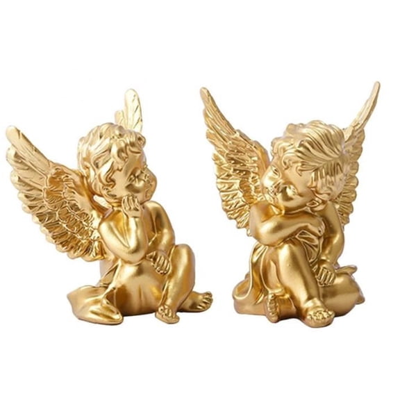 Vintage Gold Angel Figurines Set of 2 Resin Cherub Sculptures French Style Tabletop Decor Retro Shelf Accent for Living Room Bedroom