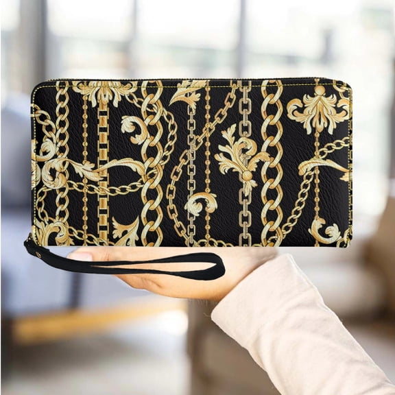 Vintage Gold Baroque Designer Wristband Wallet PU Leather Portable Street Card Holder Coin Purse Elegant Girls Ph Bag